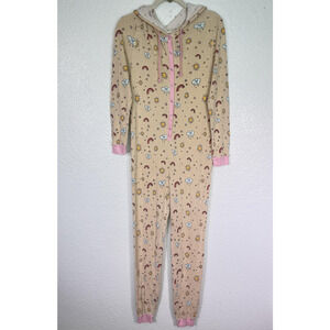 Hello Nite Pajamas Womens Small Rainbow Cloud Knit Hooded One Piece Jumpsuit NEW